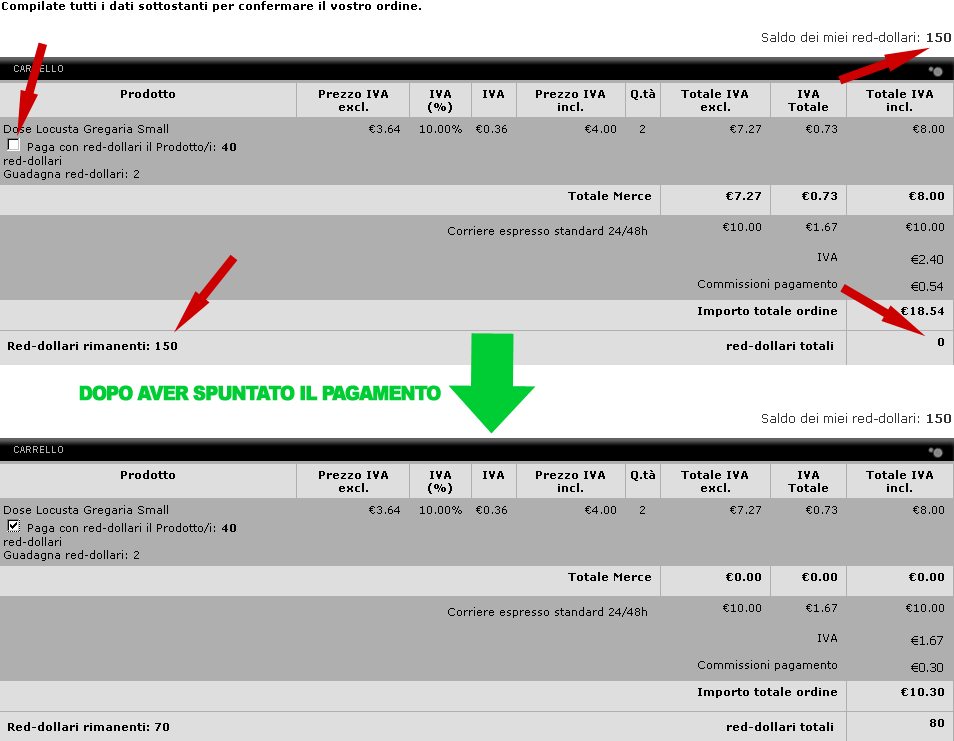 Esempio pagamento con Red-dollari